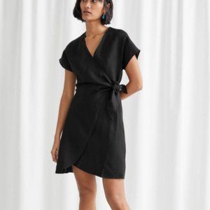 NWOT & Other Stories Black Linen Blend Wrap Mini Dress size 0